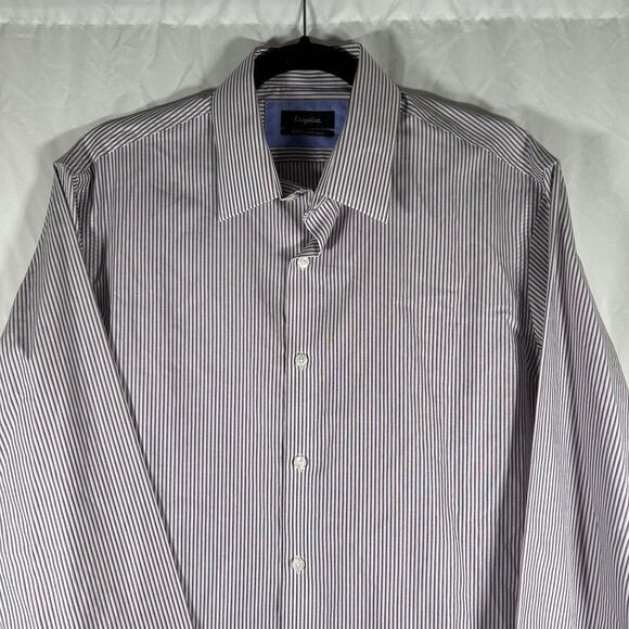Esquire Dress Shirt Mens 15.5 34 35 White Red Striped Button Up Long Sleeve - Picture 2 of 9